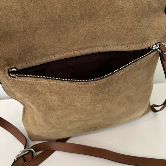 Michael Kors Collection Sedona Large Suede Flap Messenger Bag Tan Brown - Picture 10 of 14